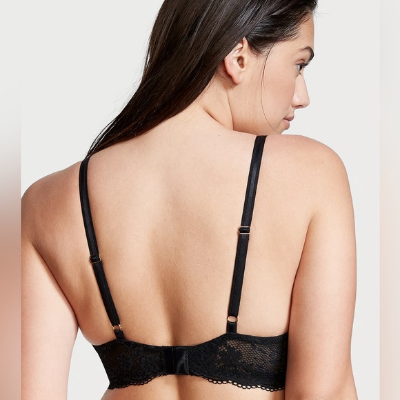 Victoria Secret Plunge Black Bra Lace Overlay Adjustable Straps and Clasp 36DD - Picture 2 of 16